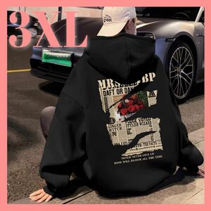 【新作】バック プリント パーカー ビッグシルエット ストリート 3XL 黒 Black 裏起毛