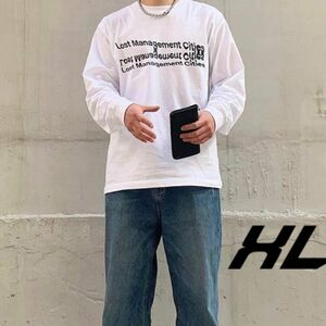 ロゴ プリント　ロンT 長袖 Tシャツ　白　ユニセックス　XL バックプリント