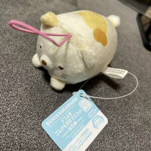 送料込 新品★すみっこぐらし マスコット★UFOキャッチャー ねこ すみっコぐらし うつぶせ ゴムひも付き ぬいぐるみ san-x