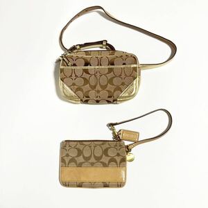 COACH ☆ ウエストバッグ / ポーチ 2点 シグネチャー ベージュ キャンバス レザー コンビ コーチ ブランド ■SBA37