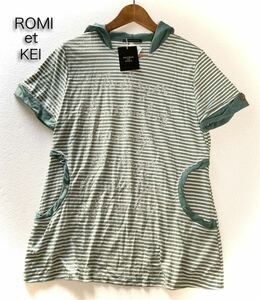 ROMI et KEI★ロミエケイ★（F）フード付 ボーダー柄 半袖 Tシャツ カットソー チュニック/未使用