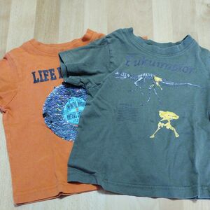 GU Tシャツ オレンジ スパンコール キラキラ カーキ 恐竜 110 半袖