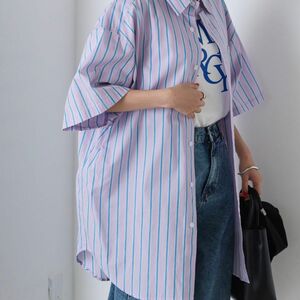 【forksy.】アソート半袖　カラービックシャツオーバーサイズシャツ　メンズライク　半袖シャツ　夏服　大きいサイズ