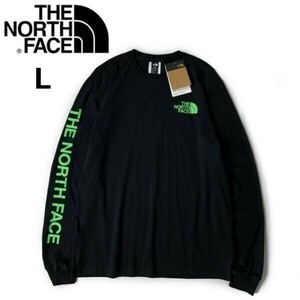 1円～!売切!【正規新品】THE NORTH FACE◆L/S HIT GRAPHIC TEE 長袖 Tシャツ ロンT US限定 2023最新 袖ロゴ 男女兼用(L)黒 180902-23