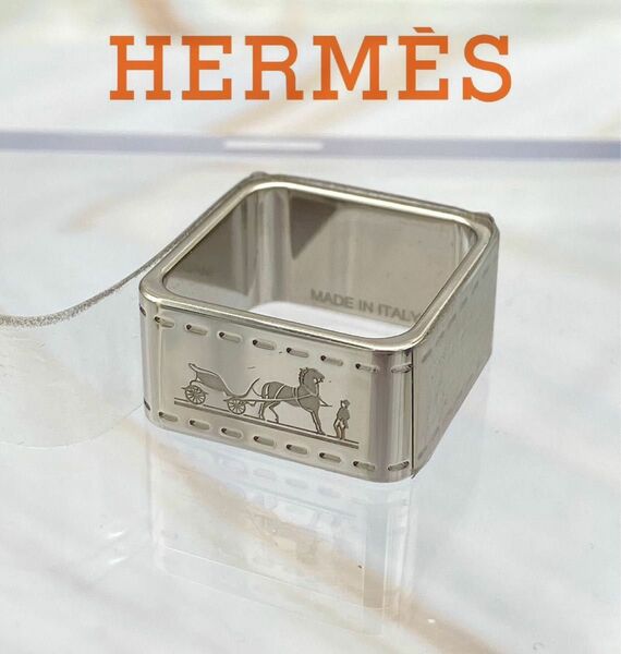 HERMES エルメス ボルデュック スカーフリング 馬車柄 シルバー 