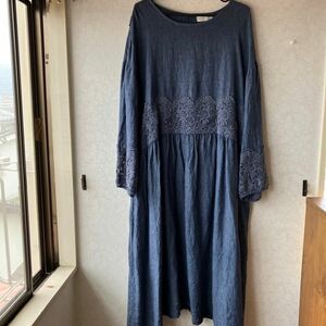 MYCLOSET 麻100%ロング ワンピース，チュニックワンピース，ゆったり，リメイク