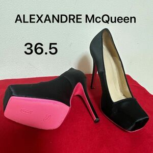 【期間限定セール】ALEXANDRE McQueen スクエアトゥ サテン パンプス ブラック 36.5