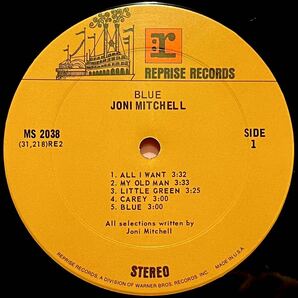 初盤★US Orig[両面BG刻印]★初回Wなしラベル ☆BLUE - Joni Mitchell [優秀録音][最高音質] LPレコード ジョニ・ミッチェルの画像2