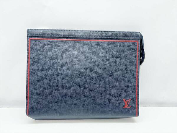 美品　Louis Vuitton　ルイヴィトン　タイガ　ポシェット　ヴォワヤージュ　クラッチバッグ　ポーチ　ブルーマリーヌ　レッド　M63394