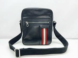 美品　BALLY　バリー　トレインスポッティング　ストライプ　 パンチング　クロスボディバッグ　ショルダー　黒