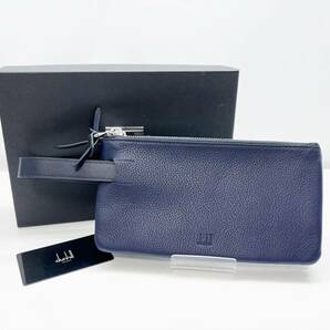 美品　Dunhill　ダンヒル　ボストン　ロゴ　トリプル　ジップ　ポーチ　 クラッチバッグ　セカンドバッグ　ネイビー