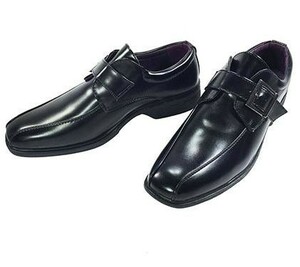 15115 B品 ビジネスシューズ 25.5cm ブラック モンクストラップ スワールモカ バックル 軽量 ソフト素材 メンズ 紳士靴 ②