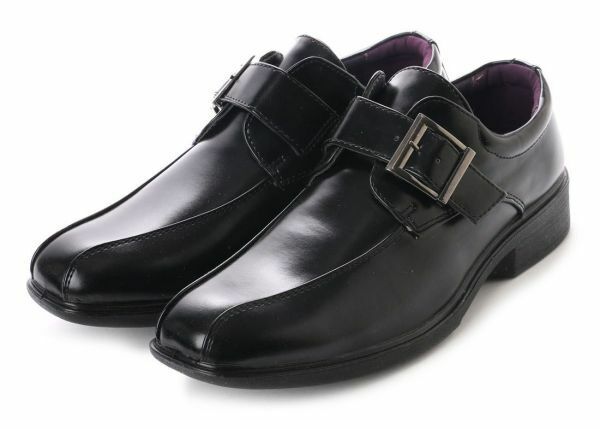 15115 B品 ビジネスシューズ 25.5cm ブラック スリッポン モンクストラップ スワールモカ バックル 軽量 ソフト素材 メンズ 紳士靴