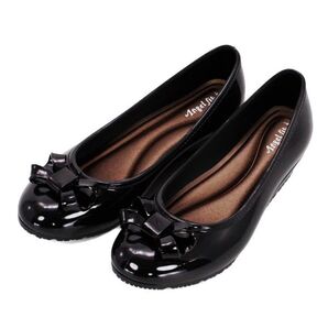 18011 B品 レディース レイン パンプス Lサイズ (23.5-24.0cm) ブラック レインシューズ ウエッジヒール リボン 防水 婦人