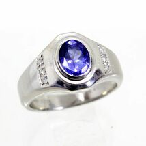 ◎中古美品◎プラチナ　タンザナイト　1.46ct　ダイヤ　0.084ct　メンズリング　19号_画像1