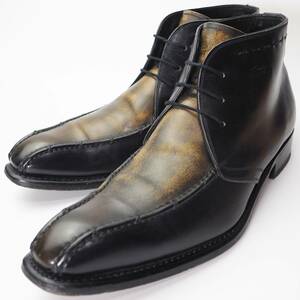 イタリア製★ハリス HARRIS レザーブーツ 革靴 チャッカブーツ 黒×茶 ブラック ブラウン メンズ8（26.0cm相当）