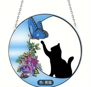 ★アクリルサンバイザー　黒猫カラフルな窓吊り下げ　ねこ　猫　可愛い