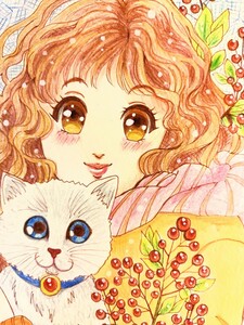 Art hand Auction ★Hand-drawn illustration Nanten and cat, comics, anime goods, hand drawn illustration