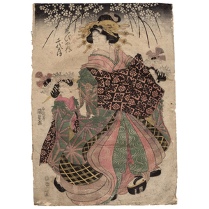 【浮世絵】真作「歌川国貞」木版画 江戸時代 当時摺 花魁 遊女 遊郭 桜 美人画 錦絵 初出し ukiyoe kunisada 14