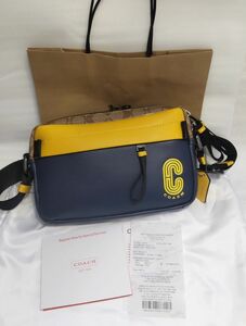 ※訳あり※新品 未使用 COACH コーチ ショルダー ボディバッグ レザー イエロー ネイビー