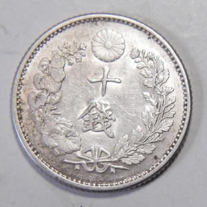  ultimate beautiful Meiji 21 year 1888 year dragon 10 sen silver coin 1 sheets 2.70g ratio -ply 10.0 21-3