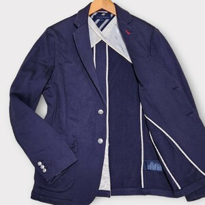 トミーヒルフィガー TOMMY HILFIGER テーラードジャケット 銀ボタン Lサイズ 紺ブレ パイピング スウェット アンコン ブレザー メンズ