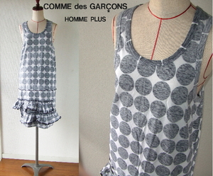 S★COMME des GARCONS★HOMME PLUS水玉ワンピース　ドット黒白フリル ノースリーブ メンズ レディース コムデギャルソン オム ワンピ