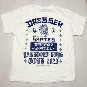 ◎限定品【DRESSEN SKATES】Tシャツ White：XL ツアーステッカー付！エリックドレッセン Tee ロサンゼルス skater スケート