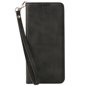 【新品】ストラップ付き 手帳型 iPhone12mini 5.4 ケース ブラック マグネット スマホケース ベルトなし 携帯ケース カバー 手帳 12ミニ