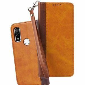 【新品アウトレット】ストラップ付き 手帳型 arrows We ケース キャメル×ブラウン マグネット スマホケース ベルトなし カバー ウィー