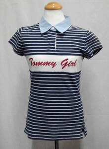 #80_0118 送料無料 【中古品】 [tommy girl] 半袖ポロシャツ レディース Sサイズ 紺 ボーダー柄