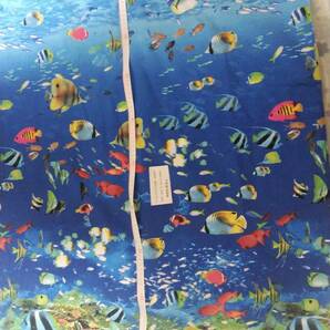 爆買い価格 格安価格 お得価格 ヤフオクだけで出品 ブロード生地 熱帯魚柄 青色 巾約１１３cm×長さ約５０cm の画像1