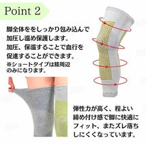 351-63 脚サポーター よもぎ 自発熱 膝サポーター ロング 足 太もも 太腿 すね 脛 ふくらはぎ 保温 冷え防止 防寒 左右 ブラック 2枚組_画像5