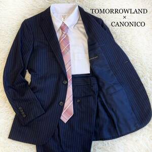 極美品/TOMORROWLAND トゥモローランド CANONICO カノニコ　イタリア高級生地 セットアップスーツ　ストライプ　ビジネス 裏地ボーダー　2B