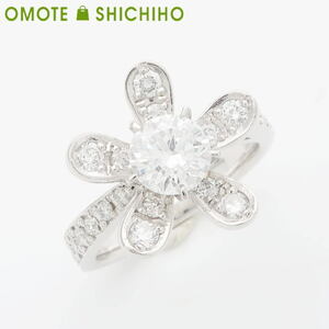 Pt900 ダイヤモンド フラワー リング 8号 D:0.592ct 0.47ct プラチナ 4月 誕生石 #8 花 仕上済 鑑定書付◆中古品(新品仕上済)