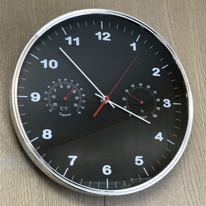 [中古品] 掛時計 温度計 湿度計付き ブラック クロノ 掛け時計 黒の画像2