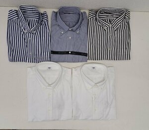 1214-3☆1円スタート☆未使用品 ユニクロ　シャツ５枚セット size XL カラーOff White×２ Blue×２ Brown　無地・ストライプ