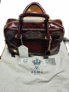 中古　A.D.M.J. ボストンバッグ クロコ型押し レザー　ADMJ　ハンドバッグ　エーディーエムジェー