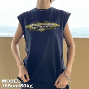 ハーレーダビッドソン ノースリーブ プリントTシャツ 00s USA製 黒 L