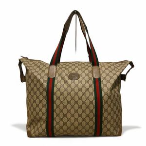 美品 大容量 GUCCI ボストンバッグ シェリーライン PVCレザー GG柄 オールドグッチ メンズ レディース ユニセックス 男女兼用 ブラウン