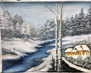 委託販売　趣味　油絵　額なし　44cm60cm 雪景色