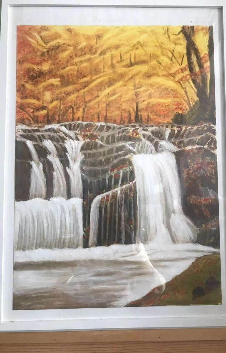 Peinture à l'huile de loisir en consignation, 42cm à 59.4cm, rivière cascade d'automne, Peinture, Peinture à l'huile, Nature, Peinture de paysage