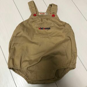 M80-90cmだるまオール【美品】ベージュ オーバーオール ミキハウス サロペット MIKIHOUSE カバーオール