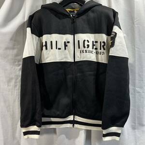 □TOMMY HILFIGER/トミー ヒルフィガー/メンズ/Ｍ/ブラック×ホワイト/黒×白/ジップ/ジャケット/スウェット/長袖/色切替/フードジップ