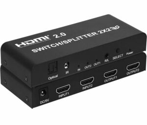 911) 未使用　HDMI 2.0 切替器 HDMI 分配器 2入力2出力 2x2 2画面同時出力｜異なる解像度出力可能 ダウンスケール機能 音声分離 