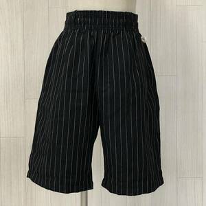 X993 美品 lounge wear レディースボトムスショート丈薄手ウエスト紐付きMサイズブラック 黒 ストライプ おしゃれ カジュアル シンプル 夏