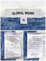 X898 美品 GLOBAL WORK グローバルワーク ユニセックス トップスTシャツ半袖胸ポケットスリット薄手Sサイズ白青ボーダー綿100%カジュアル夏_画像10