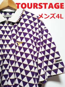 ツアーステージ ★大きいサイズ／メンズ4L★ 春夏／ワッペン・刺繍ロゴ ドライストレッチ 千鳥柄 半袖ポロシャツ 半袖シャツ ゴルフウェア