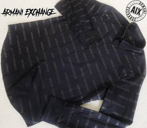 新品★アルマーニ★大きいサイズ★総柄 ネイビー 長袖シャツ★ストレッチ スリム★全面 ロゴプリント 紺 XXL★ARMANI☆211