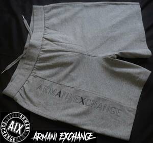 新品★アルマーニ★グレー杢 イージー ハーフパンツ★スウェット 半パン 短パン★サイド ブラック 縦ロゴ XL★ARMANI☆213